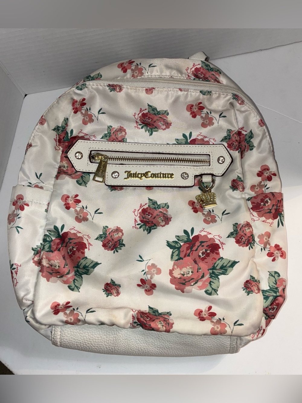 Juicy Couture Cream Floral Backpack with Pink Roses